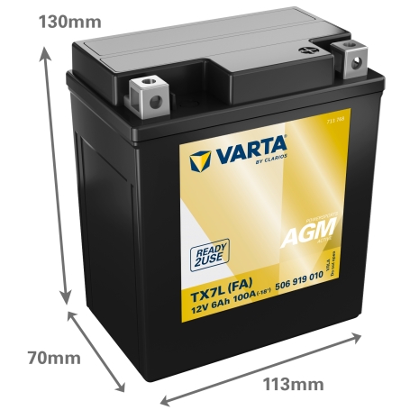 Batterie moto TX7L 12V 6Ah 100A