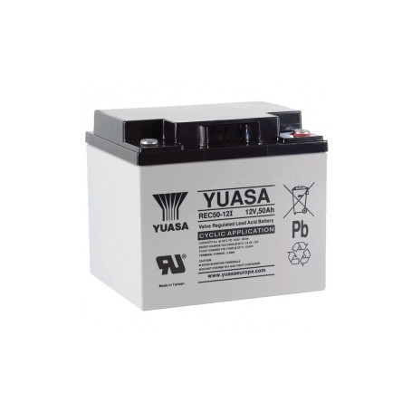 REC50-12, Yuasa Batterie rechargeable, Plomb-Acide, 12V, 50Ah, Borne à  vis, M5