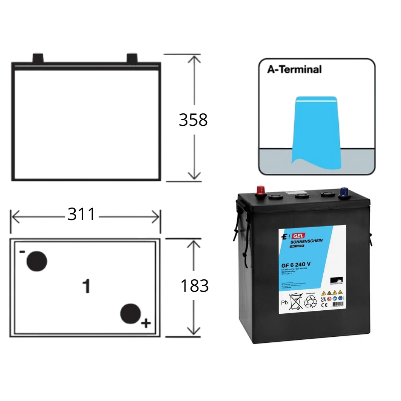 Batterie Sonnenschein GF06240V – 6V 240Ah GEL