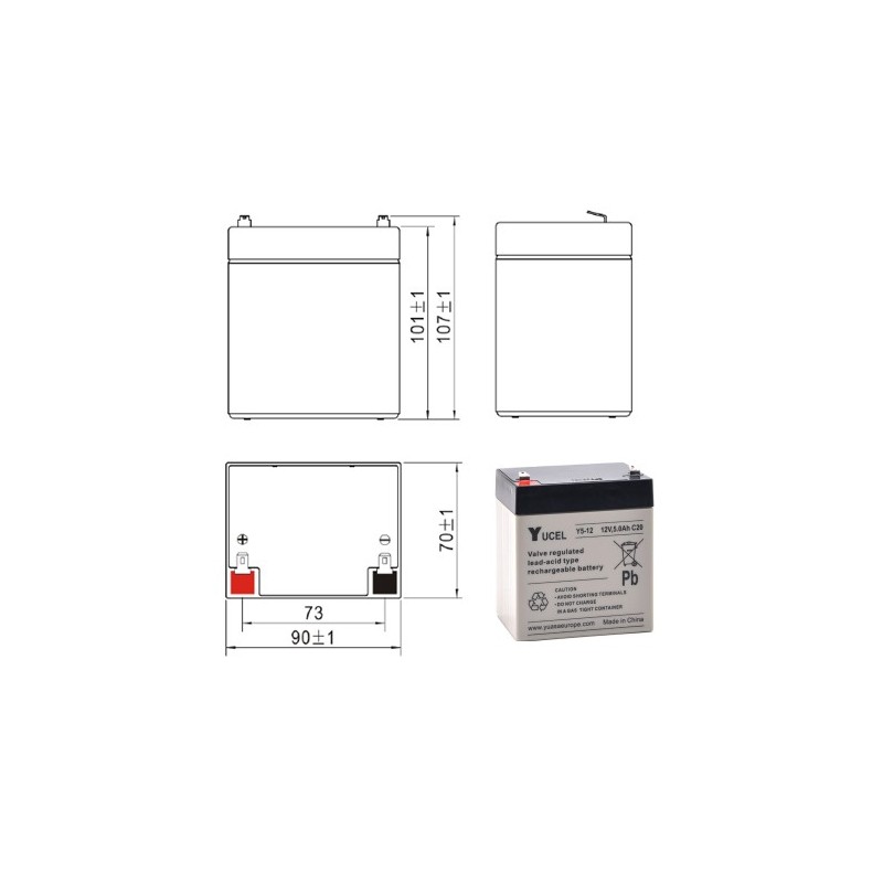 Batterie plomb AGM Yuasa Y4-12 / 12V 4Ah